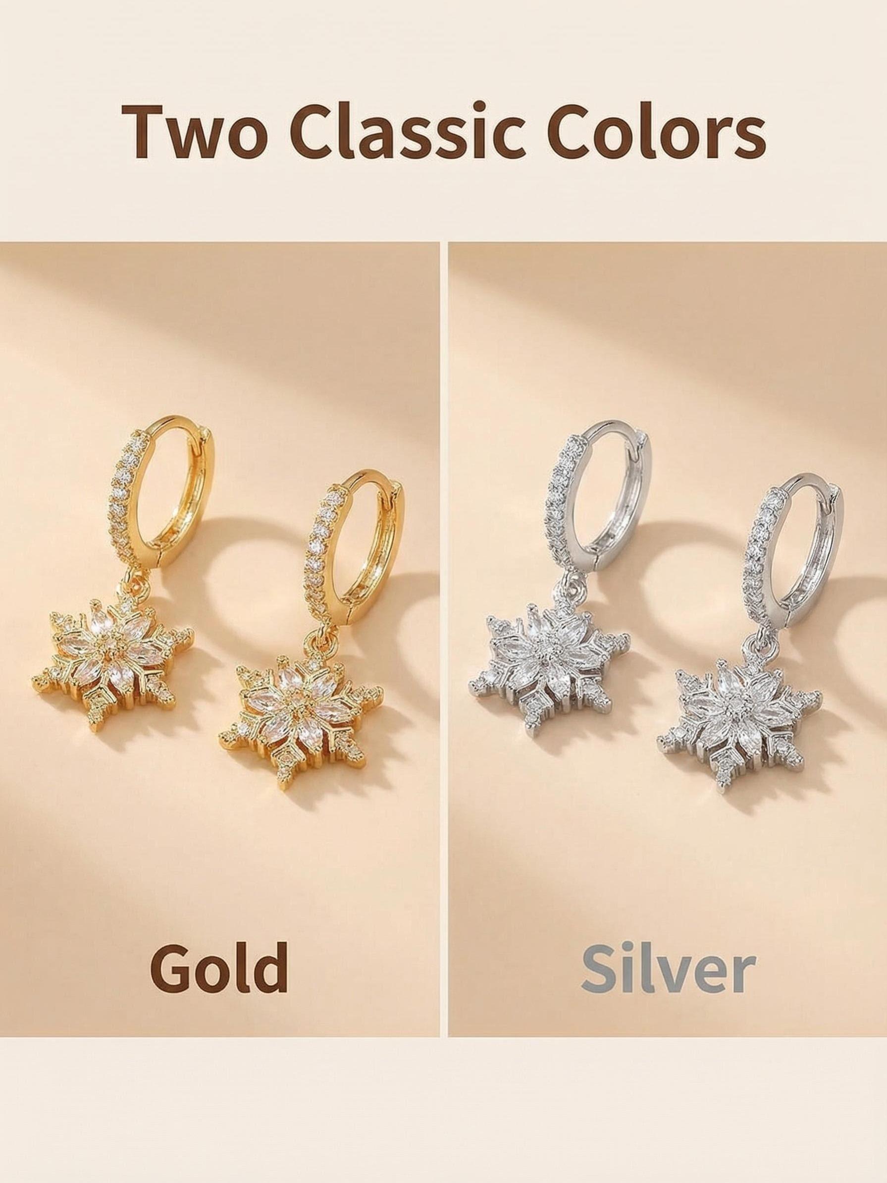 Elegant Rhinestone Snowflake Earrings, Luxurious Zircon Ear Studs, Plated, European and American Style Jewelry