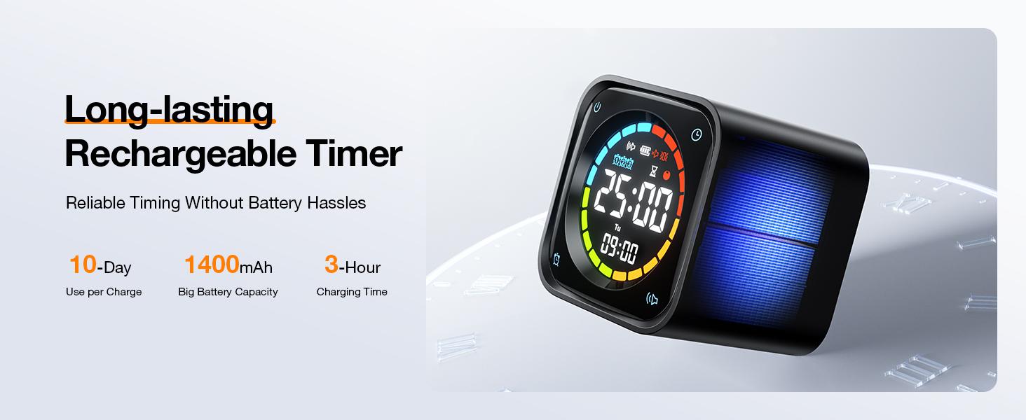 TK3 Pomodoro Timer Cube, Desk Productivity Timer with 5/10/30/60 Min Presets, Custom Countdown, Stopwatch, Clock, 3 Alarm, Silent, Vibrate & Sound Alert, for Task, ADHD, Study, Kitchen, Black