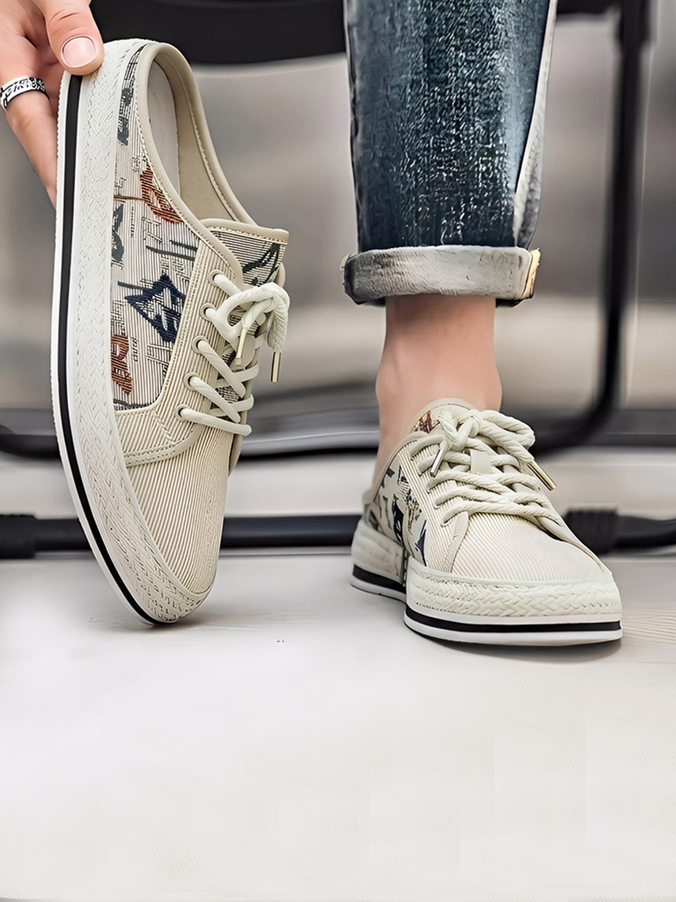 Men's Ethnic Animal Print Canvas Slippers, Summer Footwear, Size 39-44, Thick Sole, Slip-On Design, Retro Open-Toe Sandals