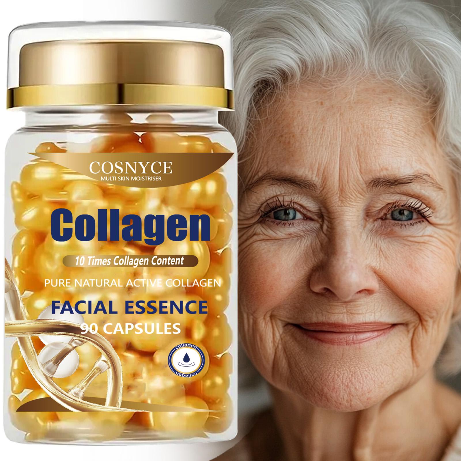 90 Capsules Collagen Essence, Unisex Skincare, Gentle Daily Moisturizing, Collagen Skin Glow, Brightening & Collagen Boosting Collagen Capsules for Smooth, Glossy Skin