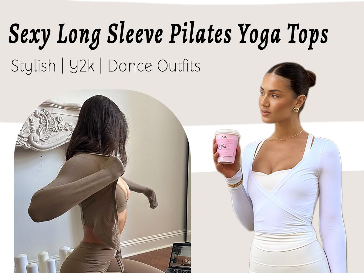 Danysu Ballet Wrap Tops Long Sleeve Cross Tie Crop Shirts for Women Deep V-Neck Dance Clothes Y2K Fall Cardigans