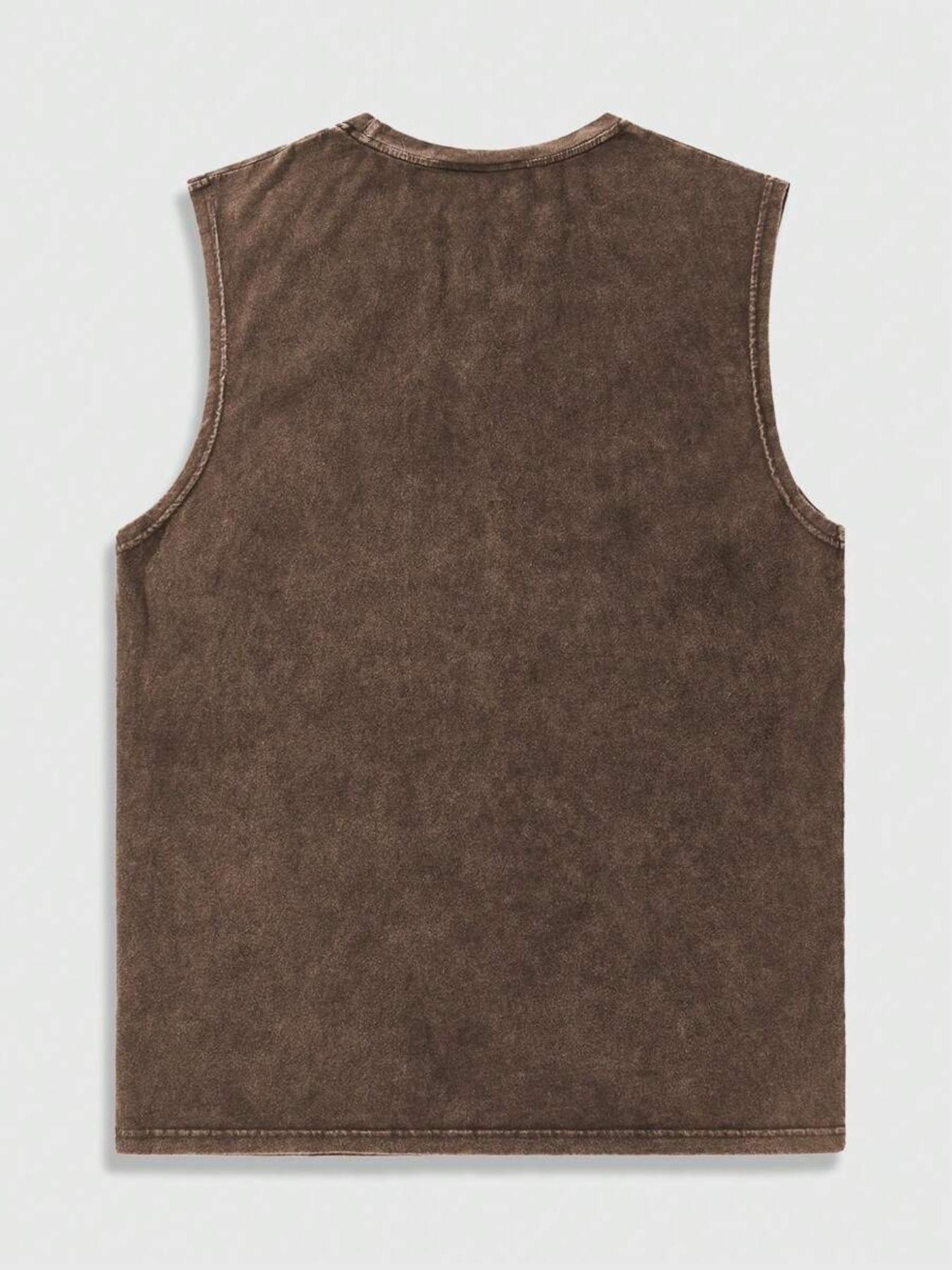 Men's Loose-Fit Sleeveless Short Graphic T-Shirt, Pure Cotton Streetwear Street Style Summer Top, Casual Fashion Design for Daily Wear & Sports