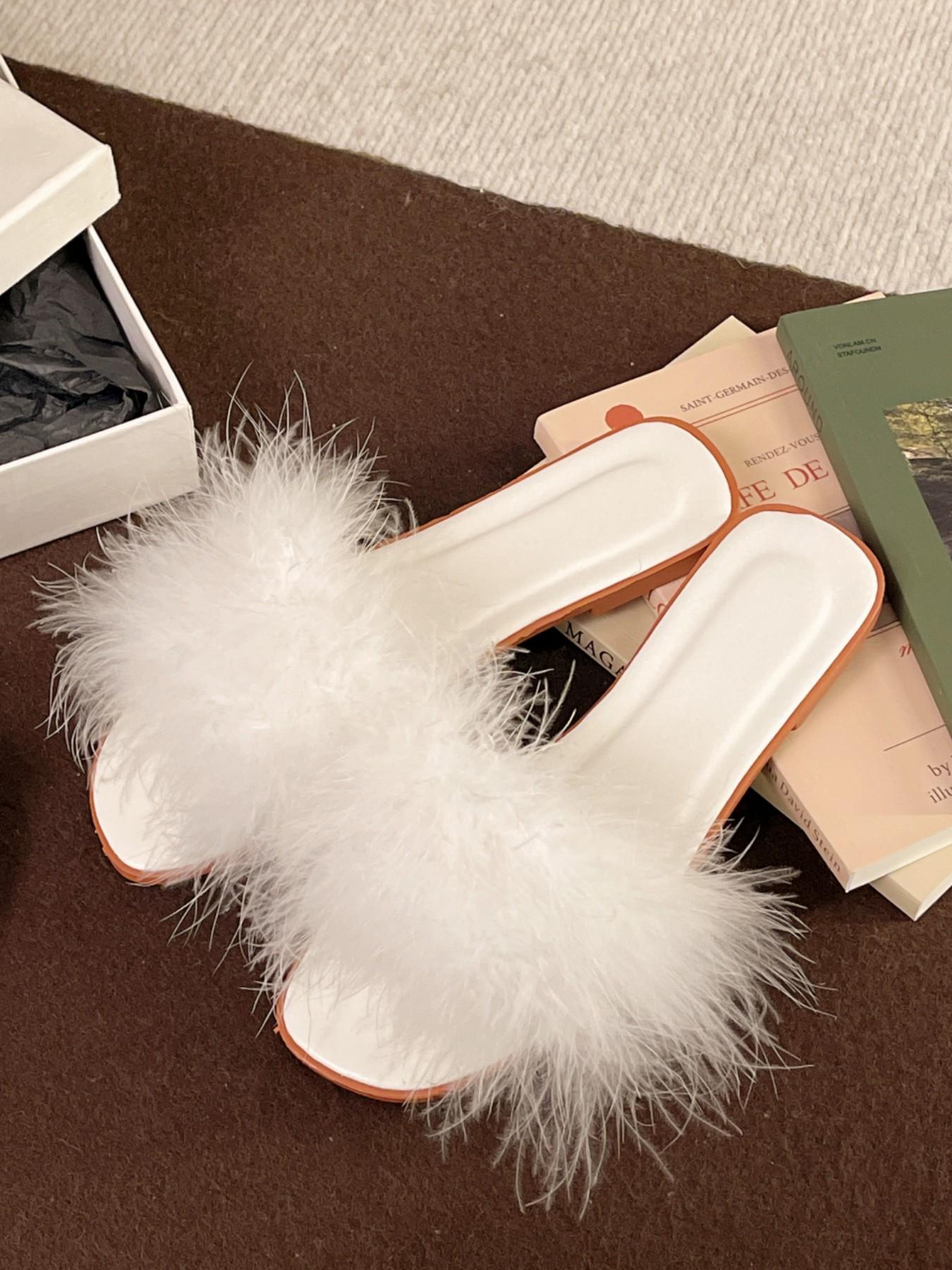 Women's New Plush Slippers, Indoor Outdoor Wear, Fashion Low Heel Wedding Bridesmaid Slippers, Comfortable Textile Upper, Elegant Style