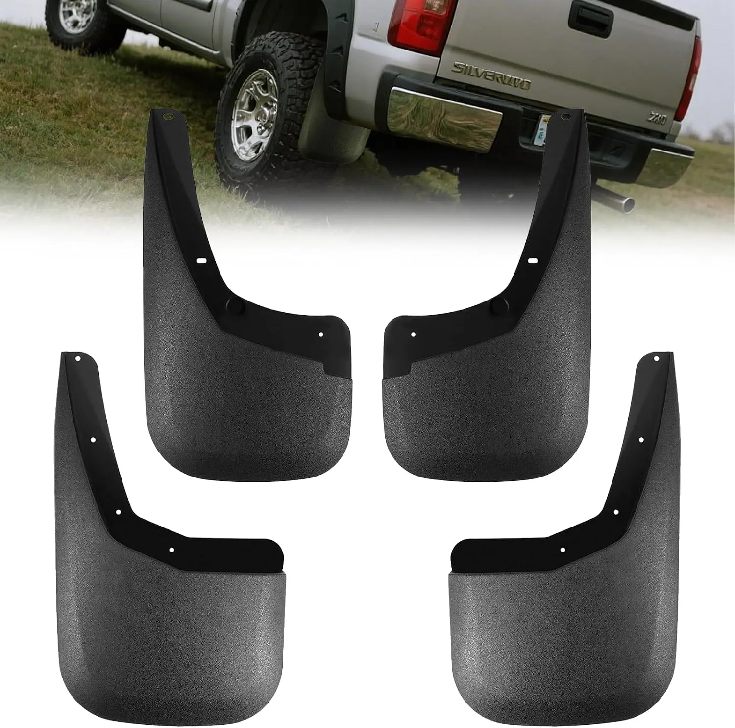 Mud Flaps for Silverado Trucks,4PC Direct Fit Splash Guards for 2007-2013 Chevy Silverado 1500/2500HD/3500HD | All-Weather Mud Guards Front & Rear