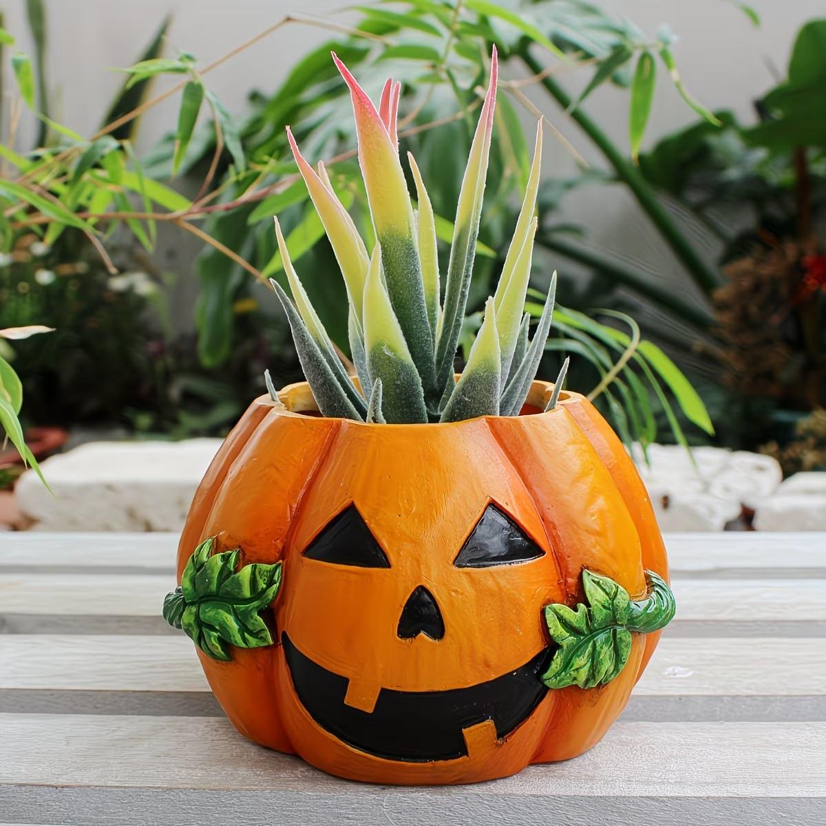 Resin Pumpkin Planter, Durable Waterproof, Indoor Outdoor Plant Decor, Halloween Decoration, Unique Home Ornament, Gift Idea