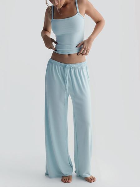 Two-Piece Set Women's Solid Color Cami Top & Pants, Casual Sleeveless Top & Pants for Daily Wear, Ladies Summer Clothes