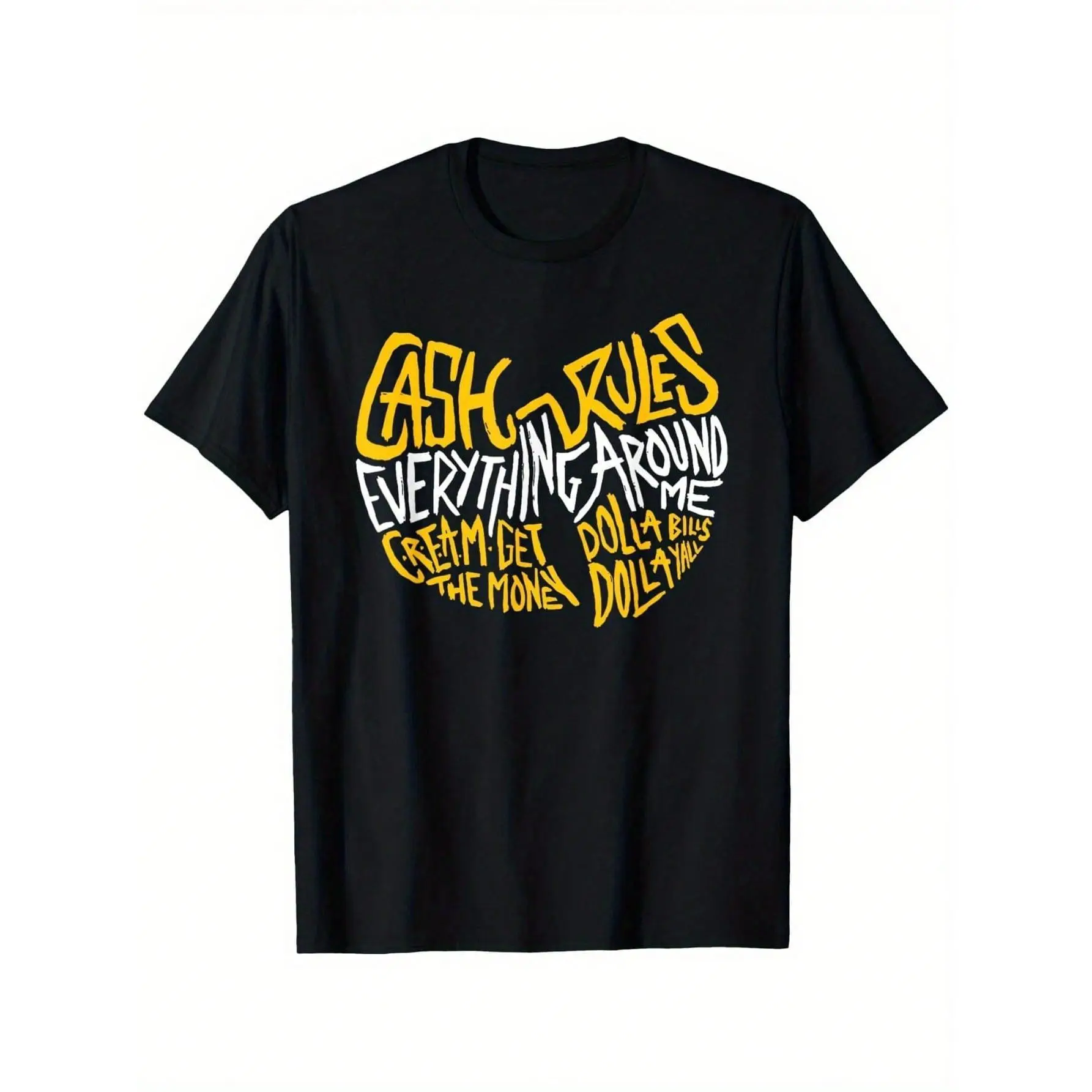Men's & Women's 90s Retro Hip Hop Rap Cotton T-Shirt - Wu Lovers, Black with Bold Yellow Print, Seamless Shortsleeve Casual Fabric, Soft Breathable, Machine Washable, Graphics