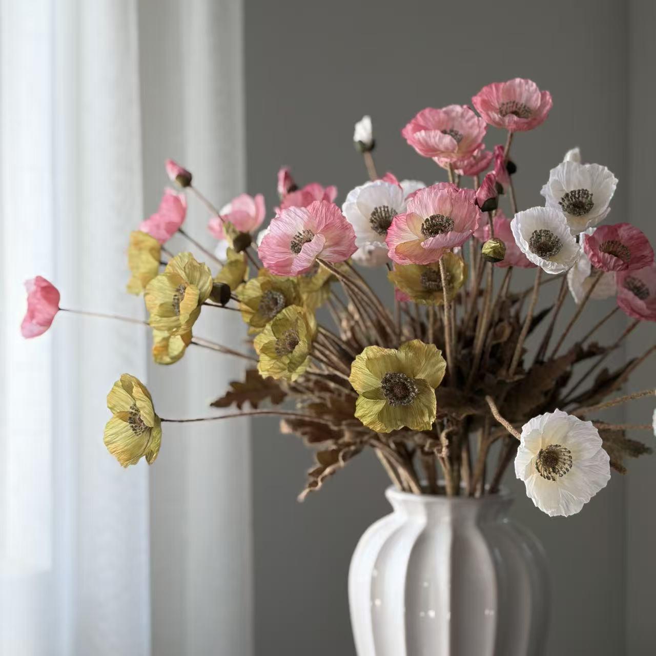 High-Quality Autumn Color Poppies Simulation Flowers, Soft Decoration Pairing, Factory Direct Quality, Perfect for Home Decor