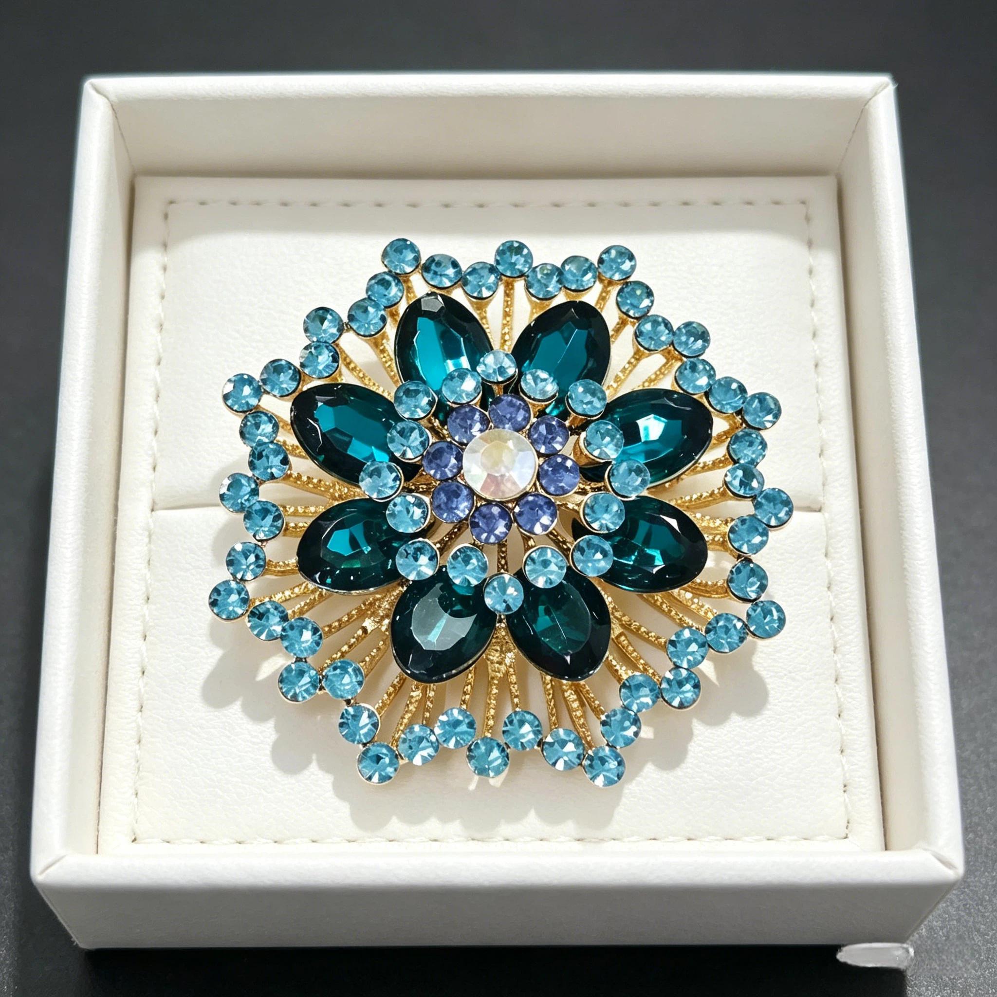 1PC Luxury Look Flower Motif Blue Brooch with Polished Finish - Steel Composite Fashion Clothes Accessory, Ideal for Casual Parties, Banquets, Holiday Party Gifts