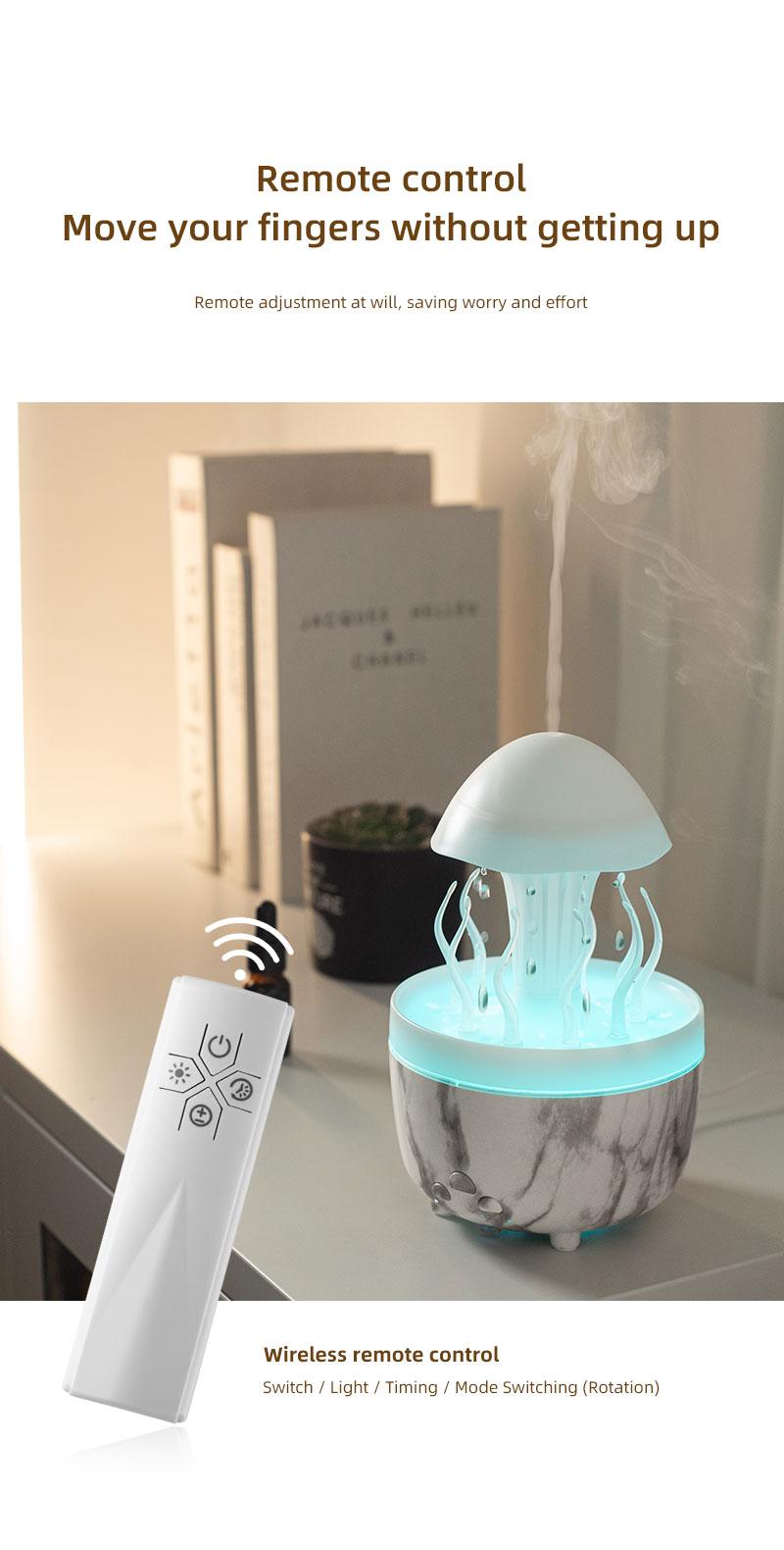 Rotating raindrop aromatherapy machine household colorful night light desktop mushroom water grass air humidifier with remote control diffuser