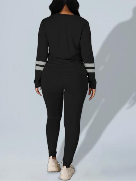 Women's Fall New Colorblock Round Neck Long Sleeve Top & Skinny Pants Set, Casual Two-Piece, Comfortable Fashion Clothing