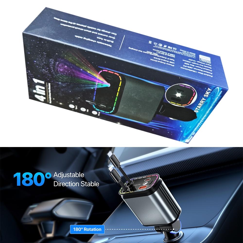 Decorative Starry Sky Light with 4 in 1 Retractable Car Charger Adapter, Fast Charging Car Charger, Fast Charging Solution, USB & Type C Ports Charger Compatible with iPhone & Android, Valentine's Day Gift for Husband Wife Interior Decor Accessories SUV