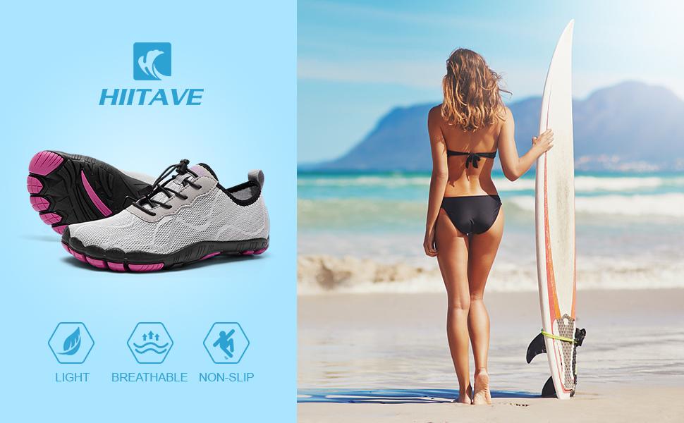 HIITAVE Womens 5 Wide Toes Lightweight Breathable Creek WaterShoes Quick Dry Barefoot for Swim Diving Surf Pool Beach Yoga Outdoor Sneakers Pilates