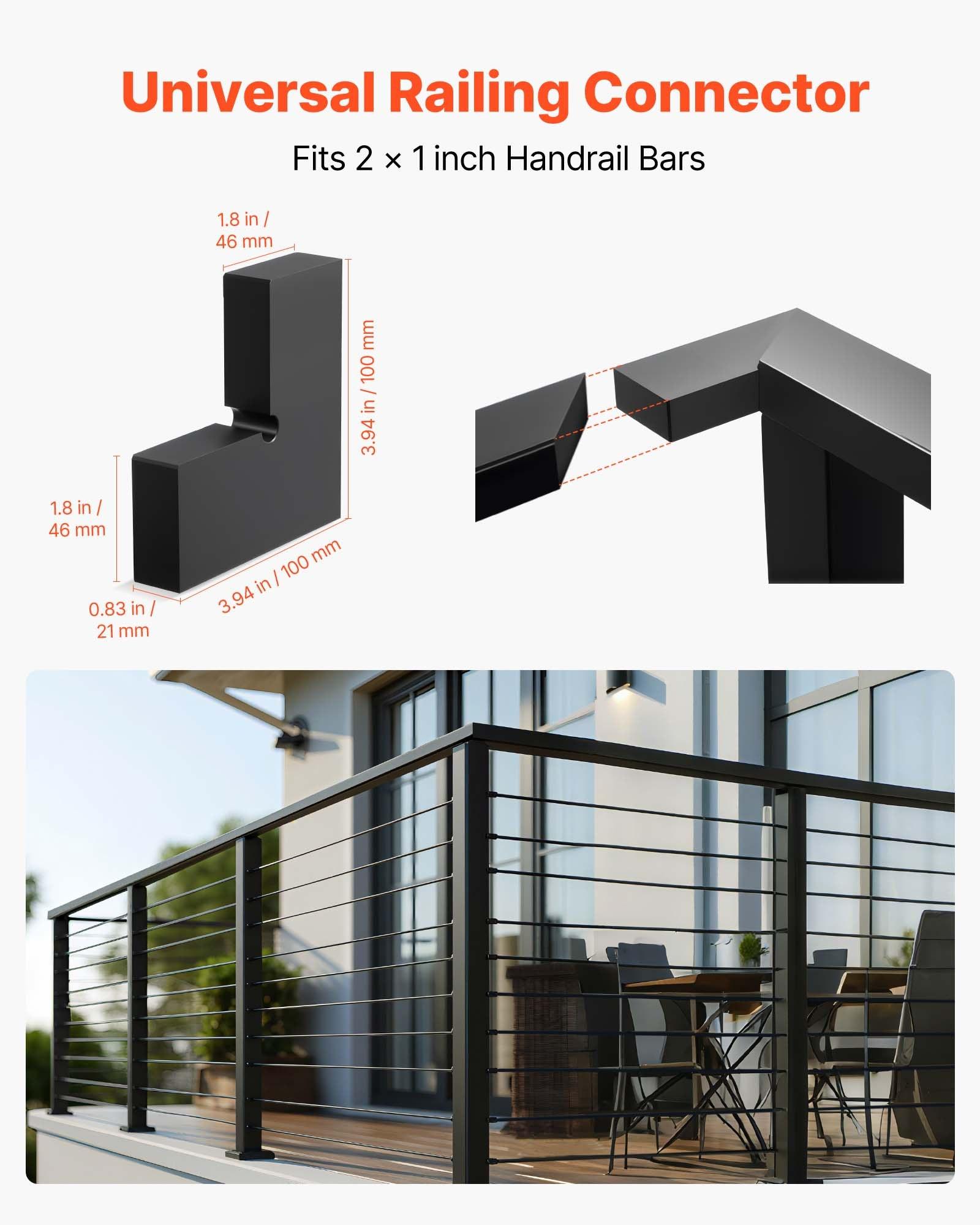 【Father's Day gift】VEVOR 2 Pack Corner Connectors for Handrail, Extension Stair Railing Accessories, POM Hand Rail Connector Fittings for Rectangular Cable Railing, Deck Cable Rail System Outdoor, Matte Black, HT-05 【Father's Day gift】VEVOR 2 Pack Corner Connectors for Handrail, Extension Stair Railing Accessories, POM Hand Rail Connector Fittings for Rectangular Cable Railing, Deck Cable Rail System Outdoor, Matte Black, HT-05