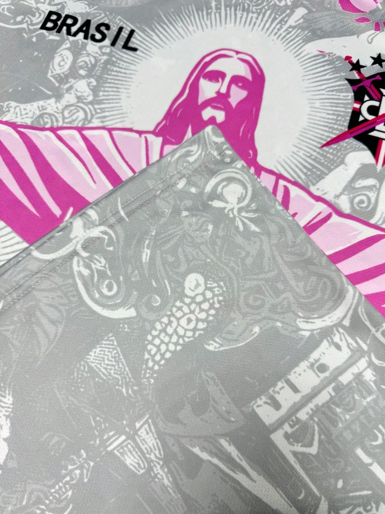 Men's Brazil Christ the Redeemer Art Print Soccer Jersey, Graphic Short Sleeve Football Shirt, Trendy Street Fan Apparel