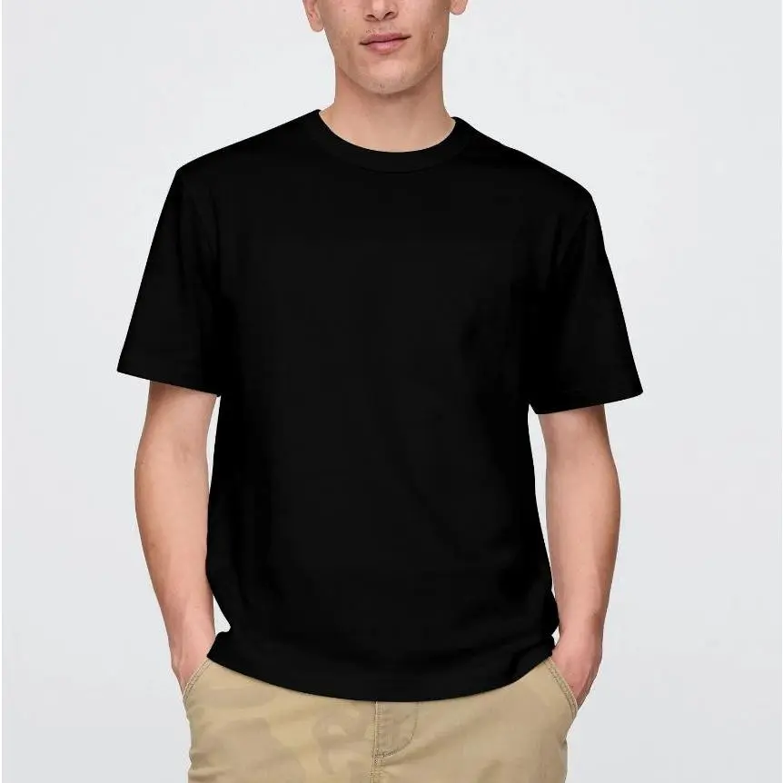 Black pure cotton T-shirt without print