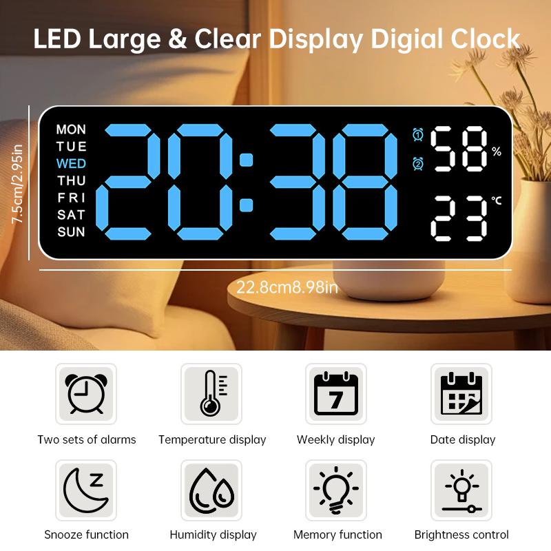 LED Digital Wall Clock Decorative, 10" Digital Alarm Clocks for Bedrooms, Digital Clock Large Display with Temperature/Countdown/Auto Dimmer/Snooze - 12/24H, Modern Wall Clock DigitalLight Set Light Set Blue/Orange(White, Bule ), christmas decor