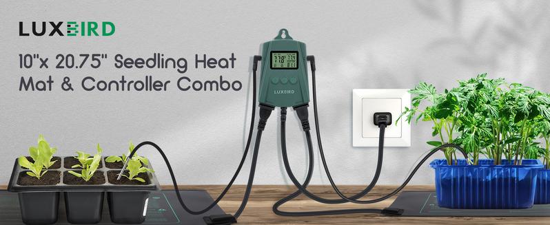 LUXBIRD 2 Pack 10"x 20.75" Seedling Heat Mat and Digital Thermostat Controller Combo Set (120v US Plug)