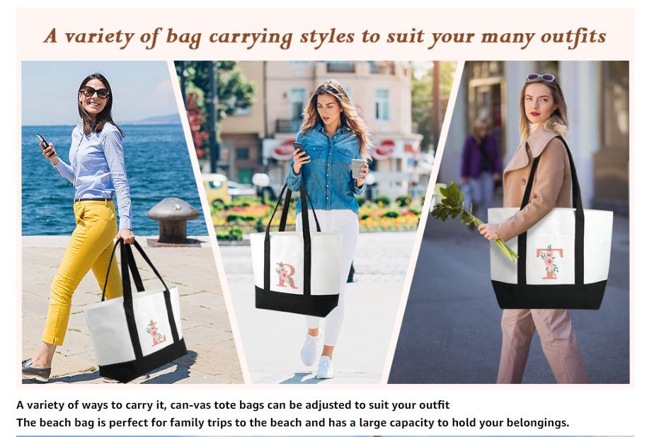Fashion Personalized Floral Initial Large Tote Bag, 2 piece Canvas Beach Bag with Makeup Bag, high-quality daily commuting bag ,Bridesmaid Bridal Shower Teacher Gifts, ,Mothers Day Gifts for Women