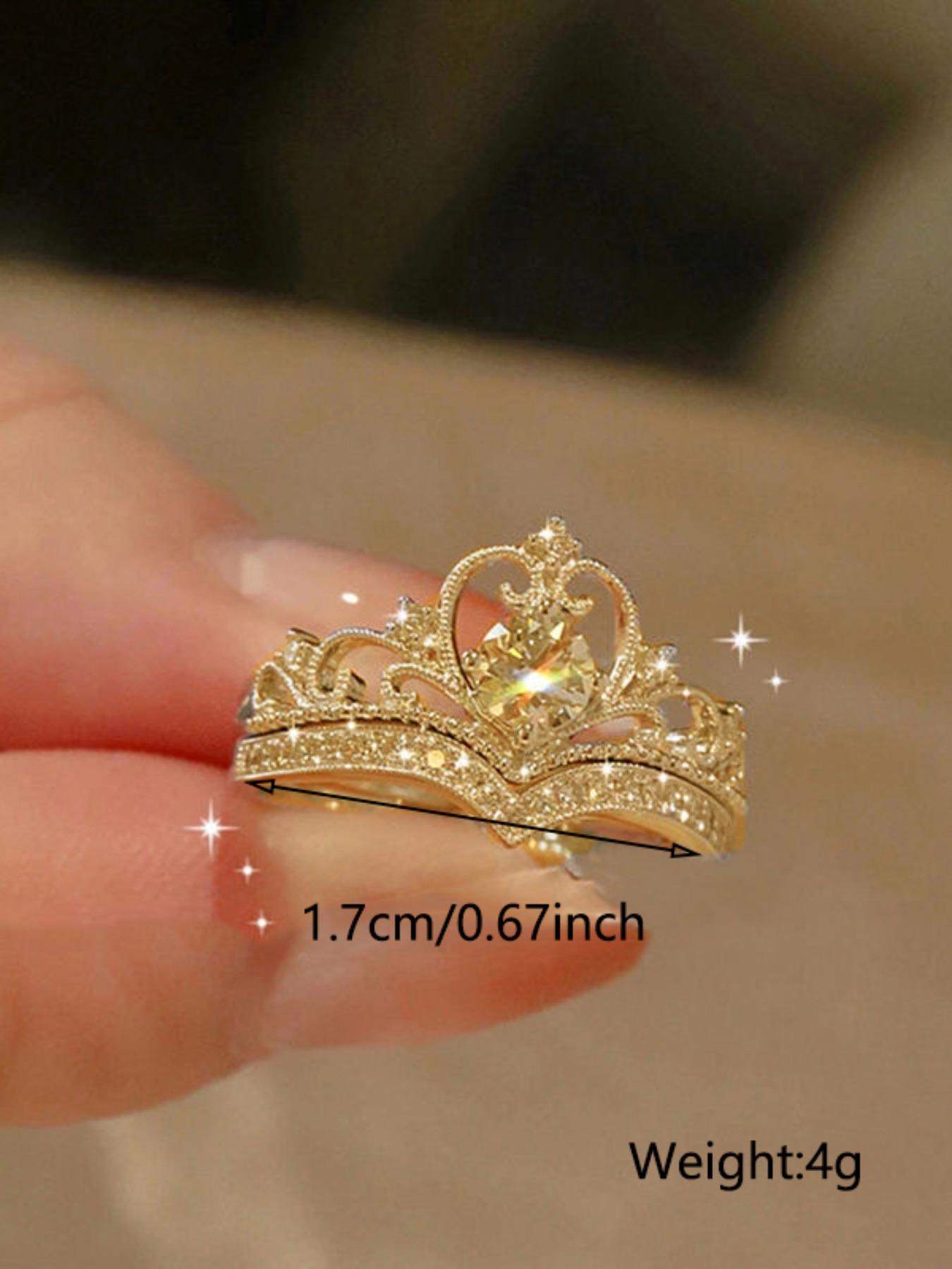 Proposal 2pcs/set Minimalist Elegant Plain Rhinestone Decor Crown Design Engagement Rings, Wedding Rings, Fashion Wishbone Ring Matching Rings Accessories for Women & Girls, Valentine's Day, Gift