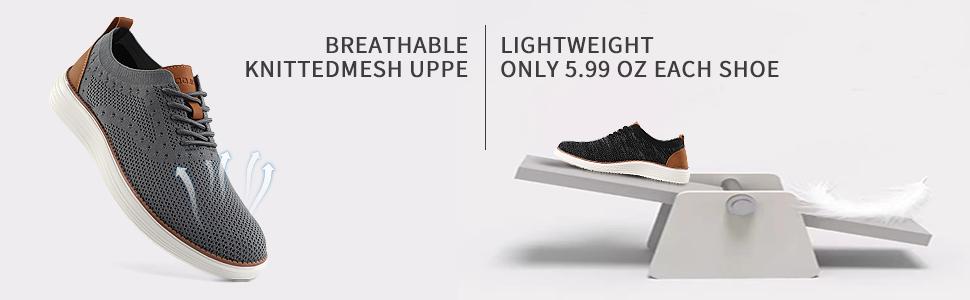 Men's Wide Casual Sneakers Lightweight Cushioned Oxfords Business Mesh Walking Shoes Breathable Soft with Memory Foam Insole & Elastic Collar