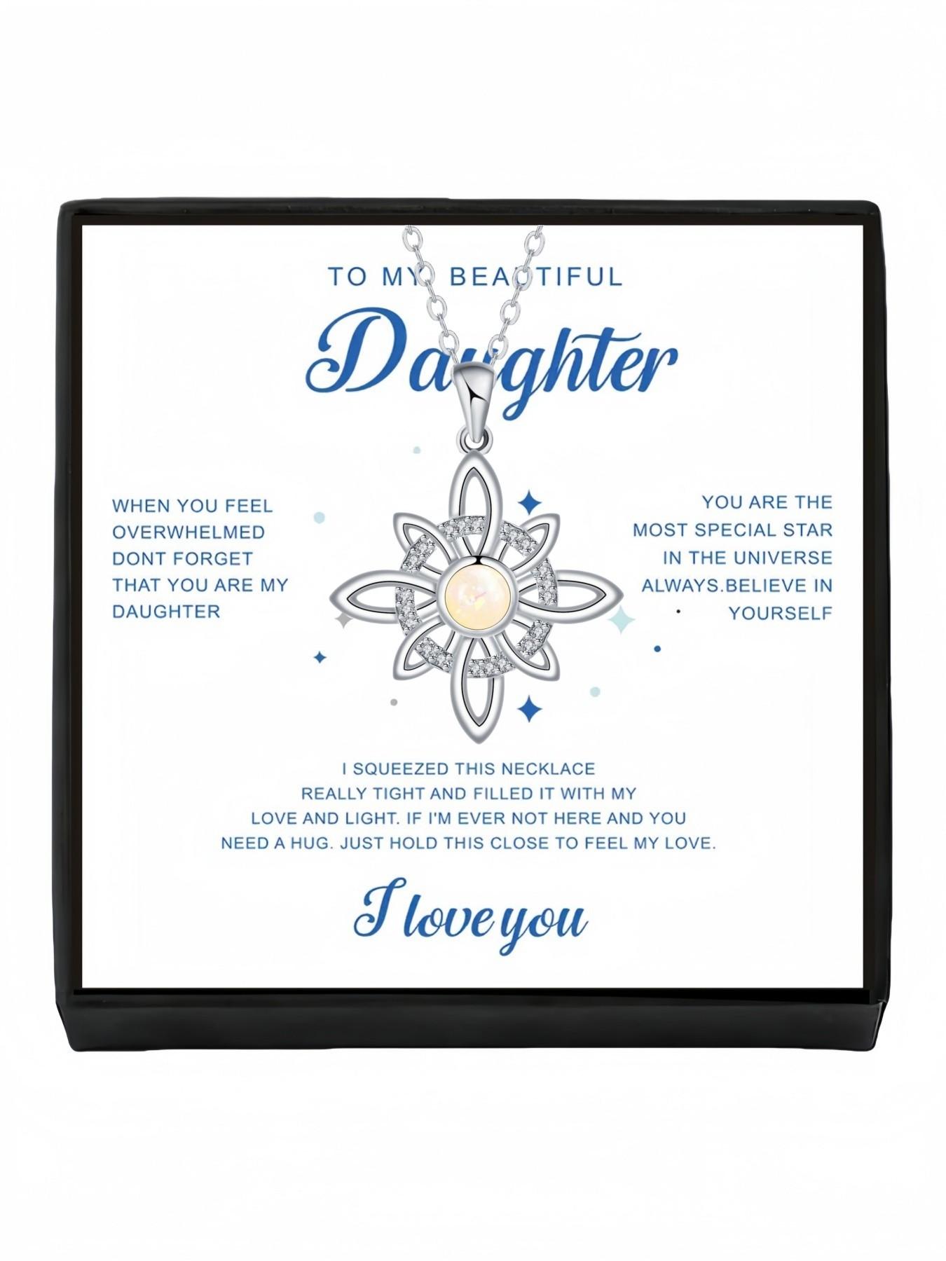 Iridescent Floral Glow · Silver Sequence Simple Celtic opal & diamond necklace.Includes a greeting card for daughter.Ideal birthday and mysterious festival gift for your daughter.