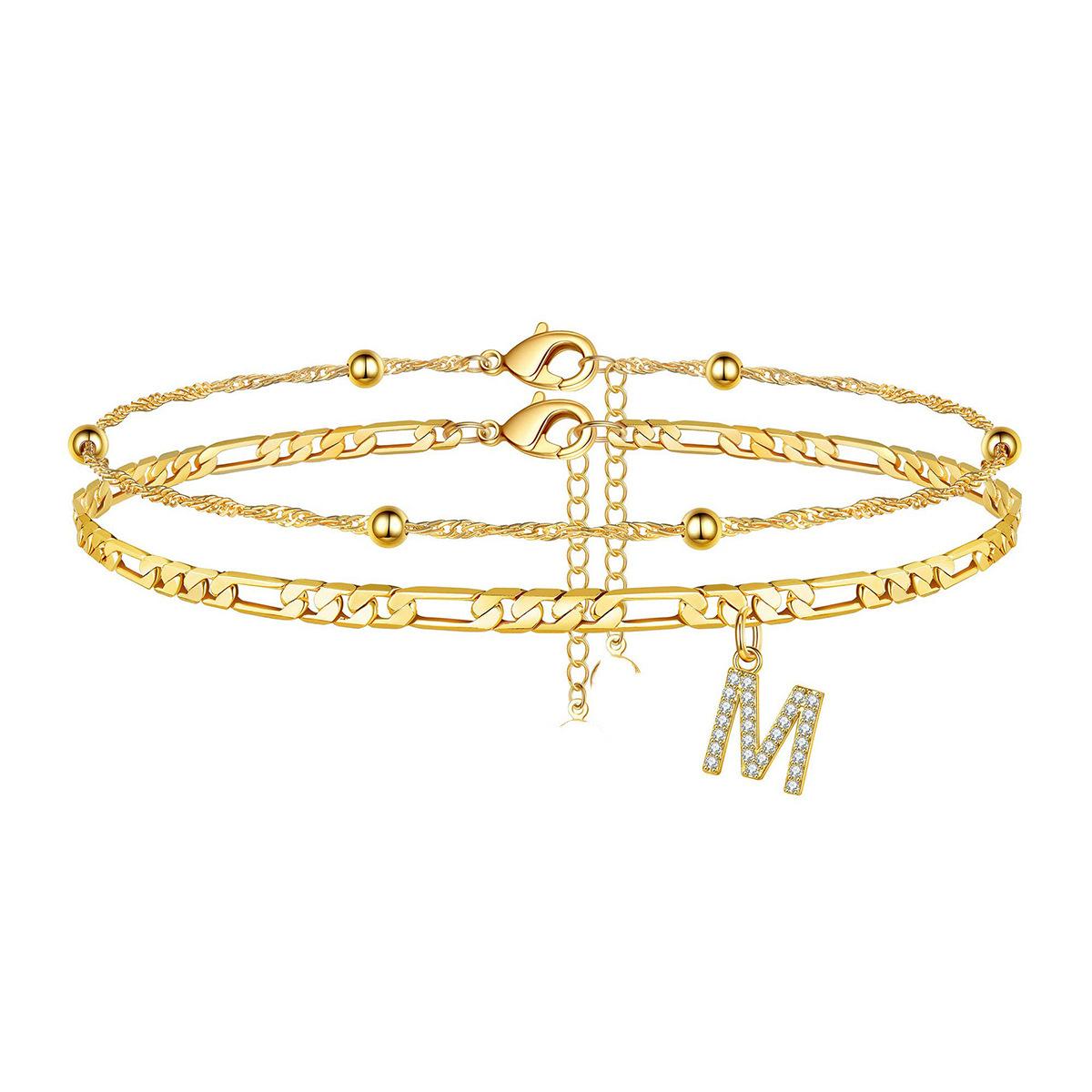 Trending 26-letter micro-inlaid zircon anklet with double-layer Cuban chain and layered beach ankle chain – fashionable and unique foot accessory