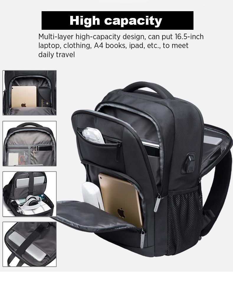 BANGE Lightweight 15.6in Laptop Backpack for Men, Waterproof with USB Charge Port, Multifunctional for Travel & Hiking, Fits Computers & School Use
