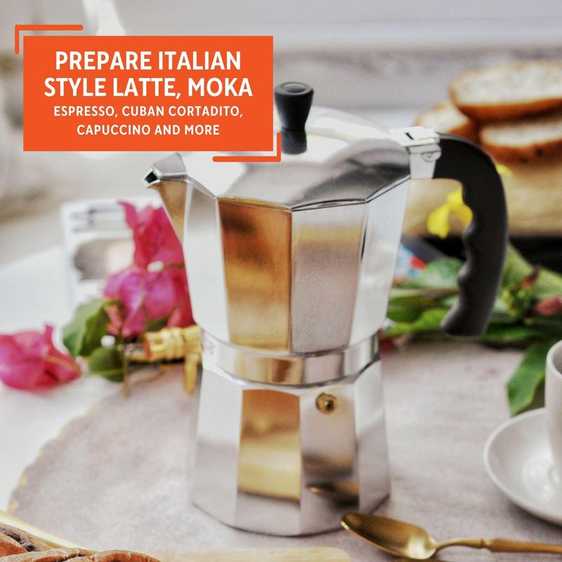 Aluminum Espresso Stovetop Coffeemaker 6-cup, Silver (Pack of 1)