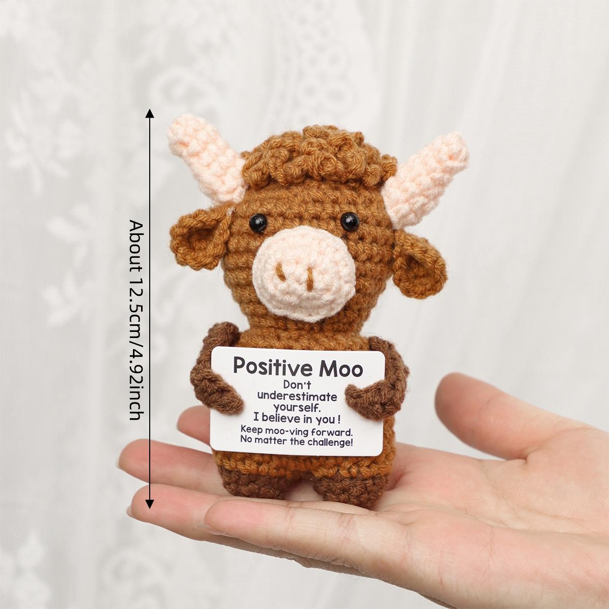 Highland Cow Crochet Emotion Support Doll, Handmade Crochet Figure, Positive Message Motivational Stress Relief Hug Card Series, Cute Animal Home Desktop Decoration