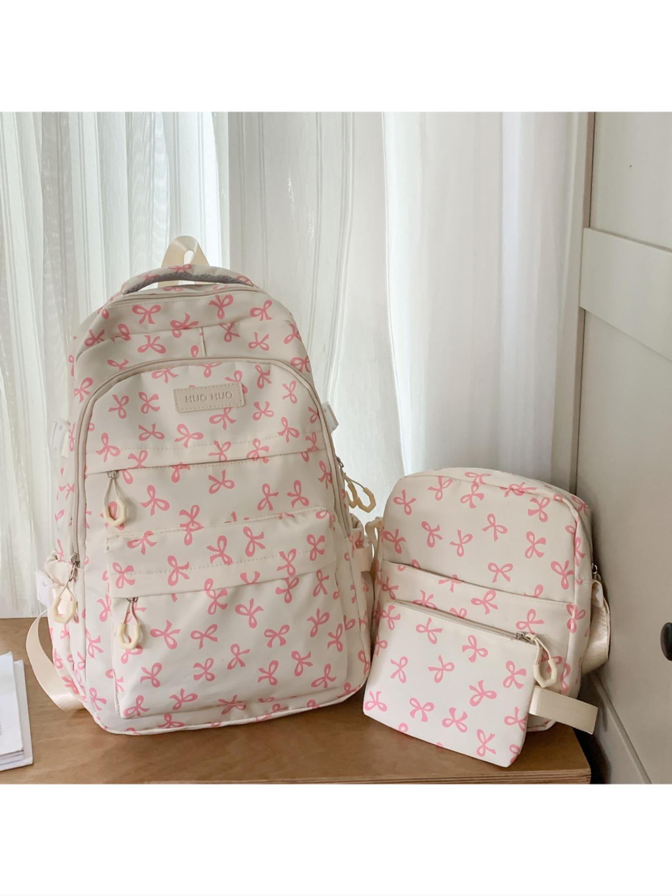 2026 New Cute Waterproof Nylon Backpack, Daypack, Large Capacity School Style High-Quality Girl's Waterproof Zip Backpack Set, All-Over Print, All Seasons