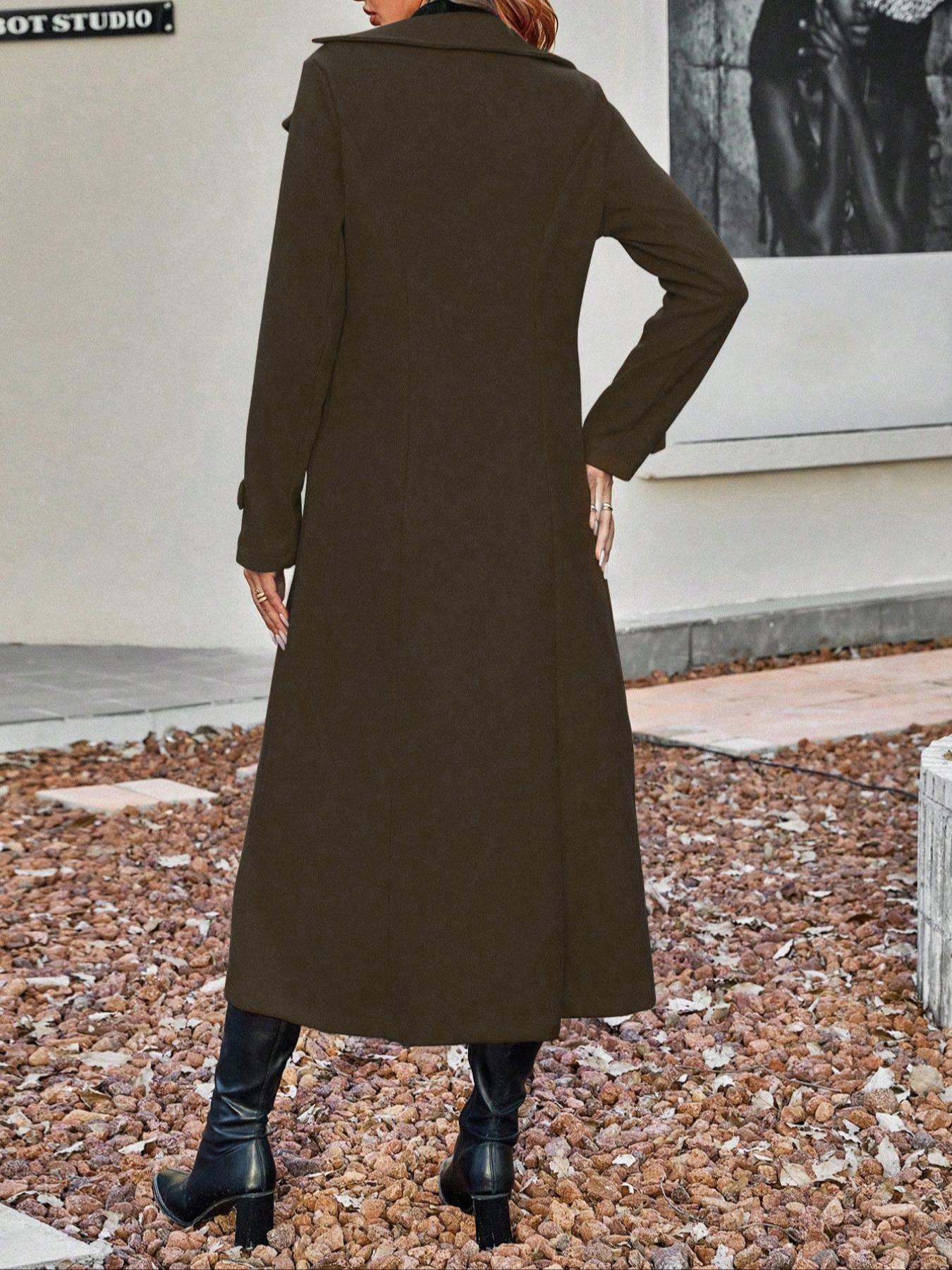 Elegant Everyday Women's Wool Blend Long Sleeve Coat with Lapel Design, Perfect for Fall & Winter, Stylish Ladies' Outerwear