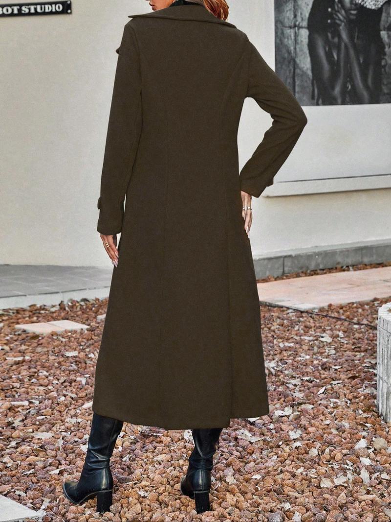 Elegant Women's Wool Blend Long Sleeve Coat with Lapel Design, Perfect for Fall & Winter, Stylish Ladies' Outerwear