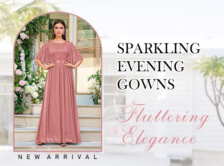 MIUSOL 23220 Women's Elegant Sequin Lace Butterfly Sleeve Formal Evening Wedding Bridesmaid Maxi Dress