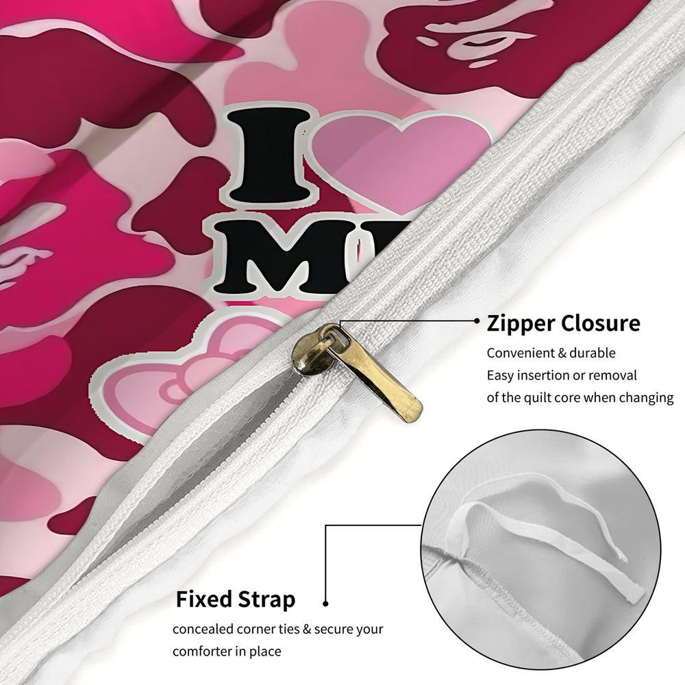 2/3Pcs Playful Pink Camouflage Duvet Cover Set, Decorative Duvet Cover, I Love ME Monkey Cartoon Bedding Set, Vibrant and Cozy Bedroom Decor, Perfect for Self-Love Vibe in Every Girl's Room!Includes 1 or 2 Pillowcase - No filling/Zipper Closure