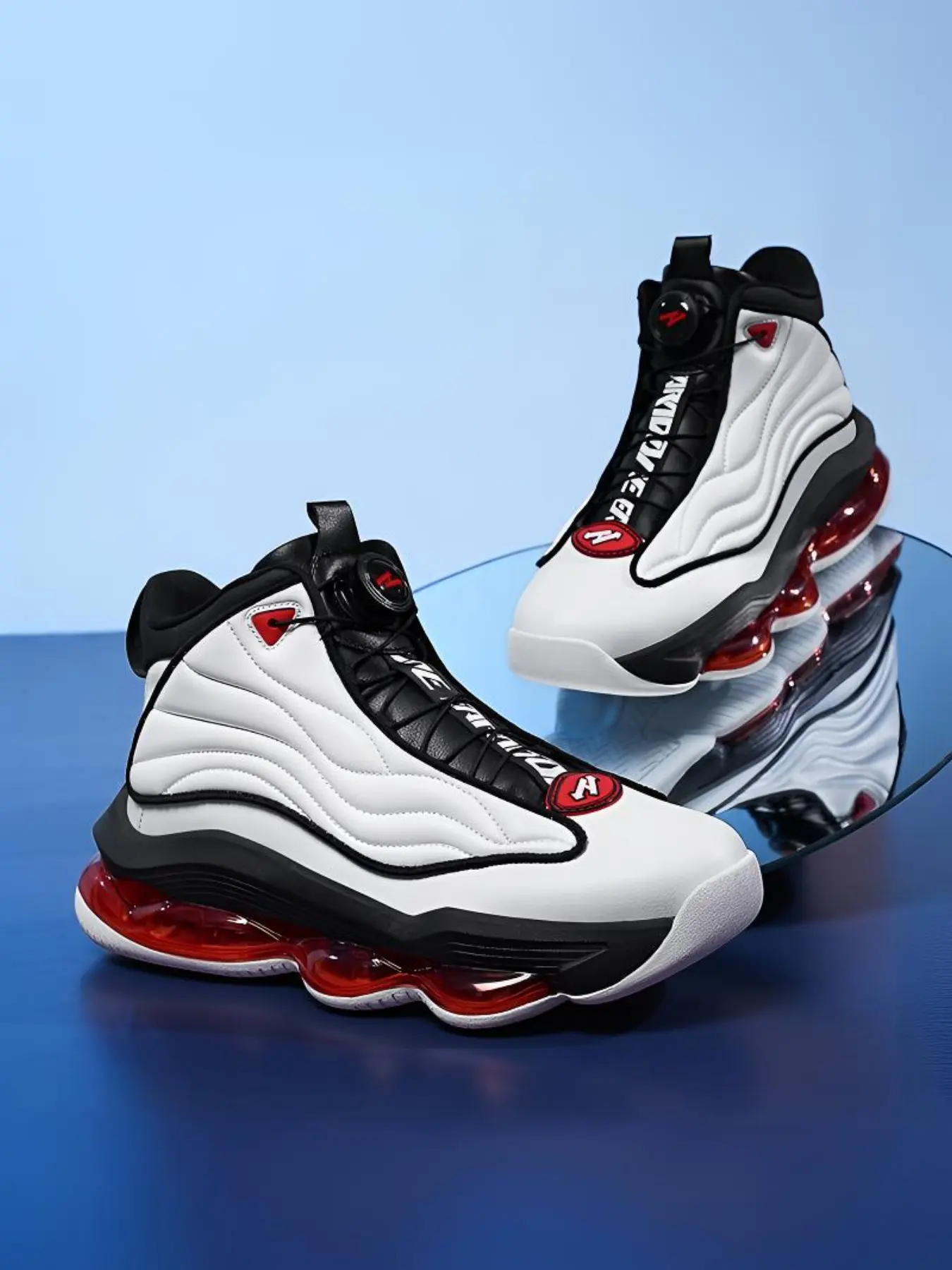 Men's High-Top Sporty Sneakers, Air Cushion Basketball Shoes, Slip-On Design, Rubber Sole, All Seasons, Large Sizes, Student Friendly, Casual Basketball Shoes