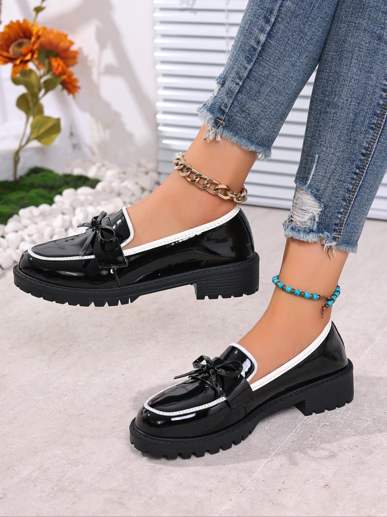 Women's Fashionable Bowknot Design Round Toe PU Leather Loafers, Casual Comfortable Shoes for Daily Wear, Lightweight Breathable Shoes for Women & Girls, Casual Flats, Versatile Shoes