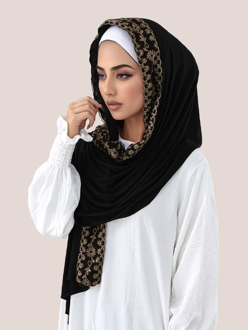 Women's Jersey Modal Hijab Scarf with Contrast Lace Design, Soft Casual Headscarf for All Occasions, Ramadan & Eid Prayer Wear