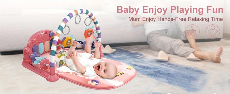 Baby Play Mat Baby Gym,Funny Play Piano Tummy Time Baby Activity Mat with 5 Infant Sensory Baby Toys, Music and Lights Boy & Girl Gifts for Newborn Baby (Pink)
