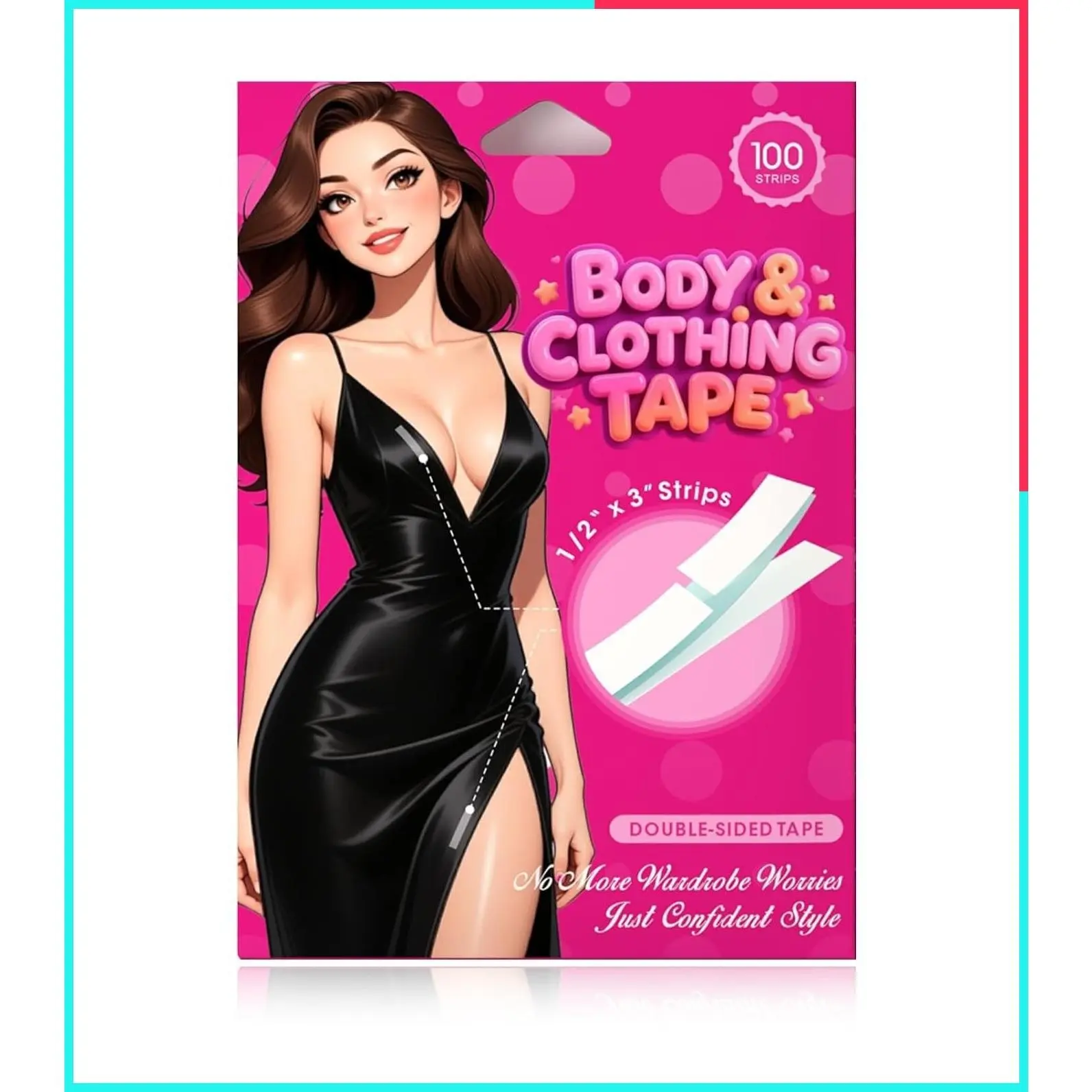 Invisible Double Sided Clothing Tape - 102 Strips, All-Day Hold, Hypoallergenic, No Residue, Clear Adhesive for Body, Dresses, Hems, Necklines & Blouses