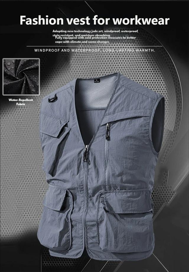 Vest Jacket Man Multi Pocket Hiking Jacket Travel Fishing Outdoor Tactical Photographer Waistcoat Mesh Cargo Sleeveless Coat