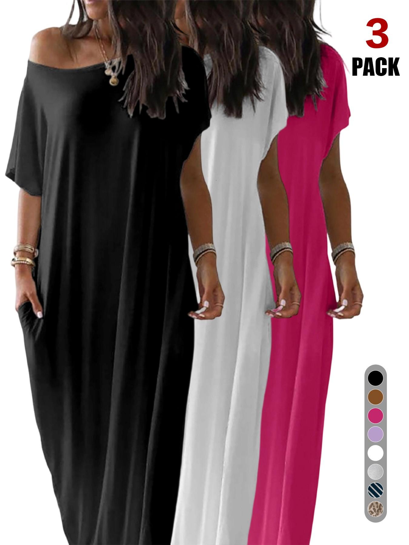 2026 Women's Solid Color Short Batwing Sleeve Loose Loungewear Dress, Soft Comfortable Casual Daily Wearing Nightdress, Versatile Ladies' Sleepwear for All Seasons