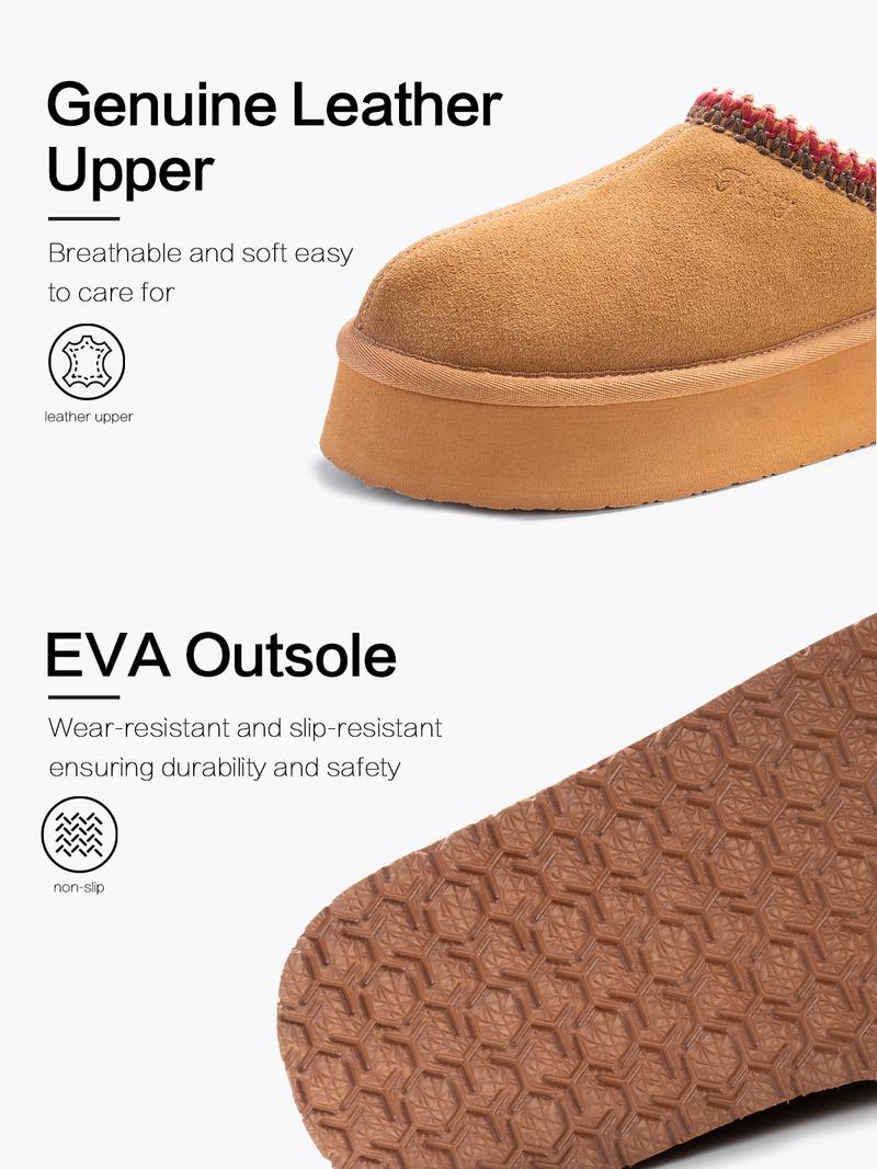 FITORY Braided Leather Outdoor Suede Slippers Women's Mini Platform Boots with Fluffy Fur Lining Short Ankle Boots for Autumn Winter 【Plz Size Up】