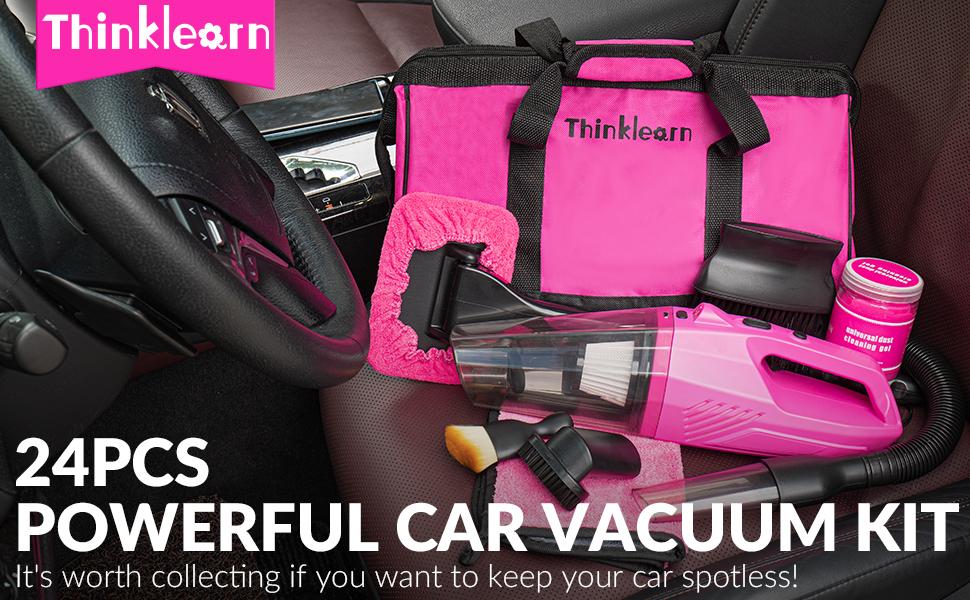 Thinklearn Car Detailing Kit with 8000Pa High Power Vacuum Cleaner, 7 Detailing Brushes, Microfiber Towels, and Storage Bag for Interior Car Cleaning
