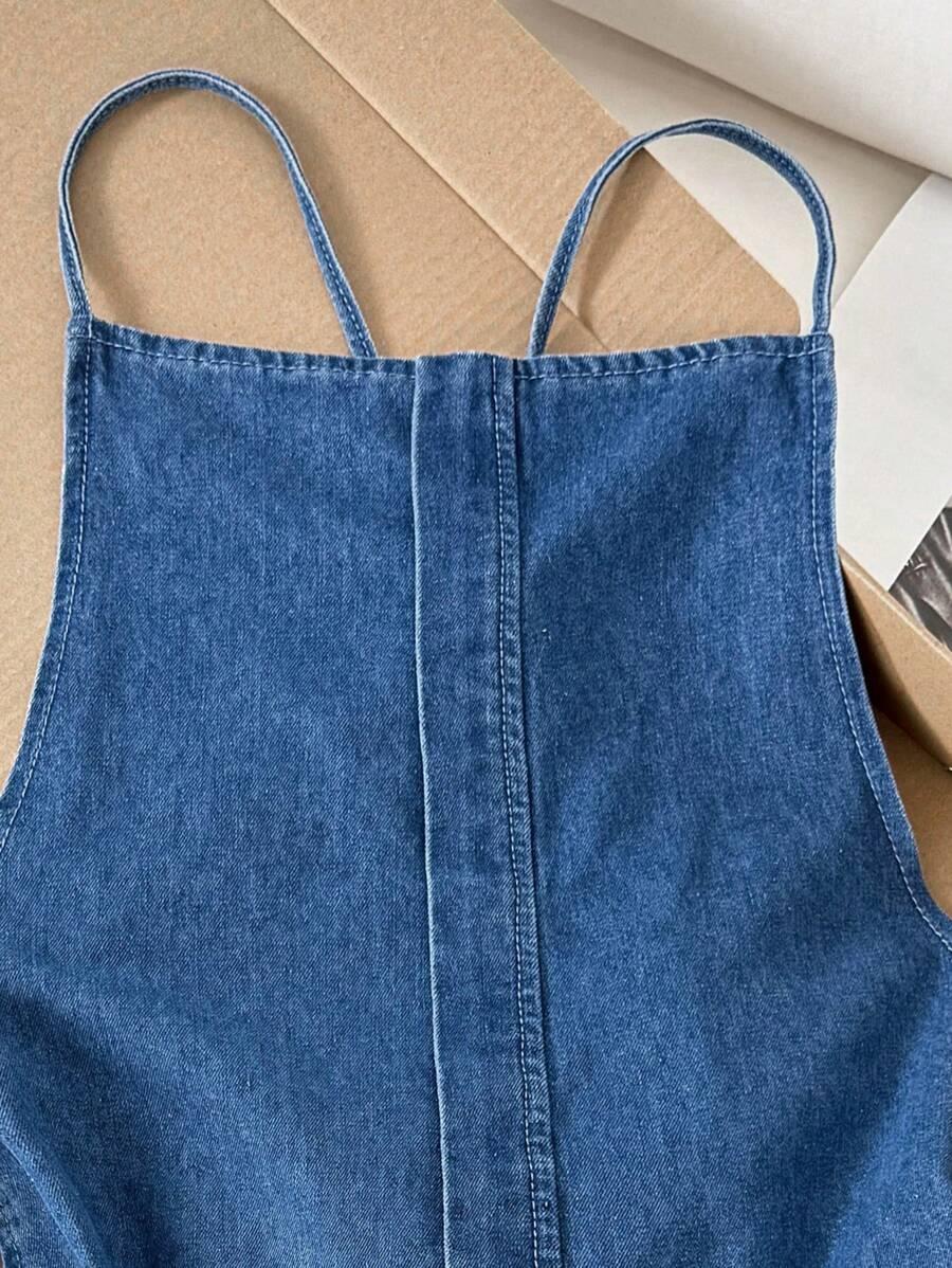 Elegant Backless Denim Jumpsuit for Women, Tie-Waist Slimming Wide Leg Shorts, Summer Fashion One-Piece