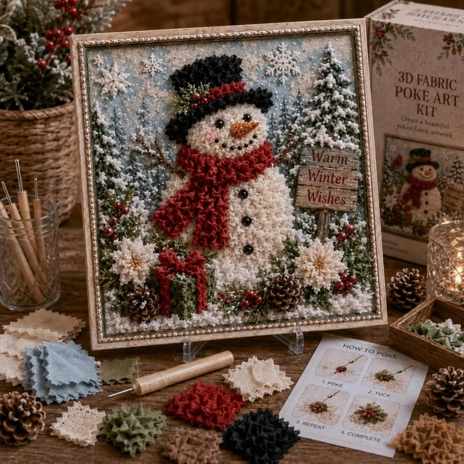 3D Christmas Fabric Poke Art Kit, DIY Christmas Craft Kit for Adults & Beginner, Handmade Fabric Poke Art Kit, Holiday Home Decor, Vintage Holiday Handmade Decoration, Home Decor,U1