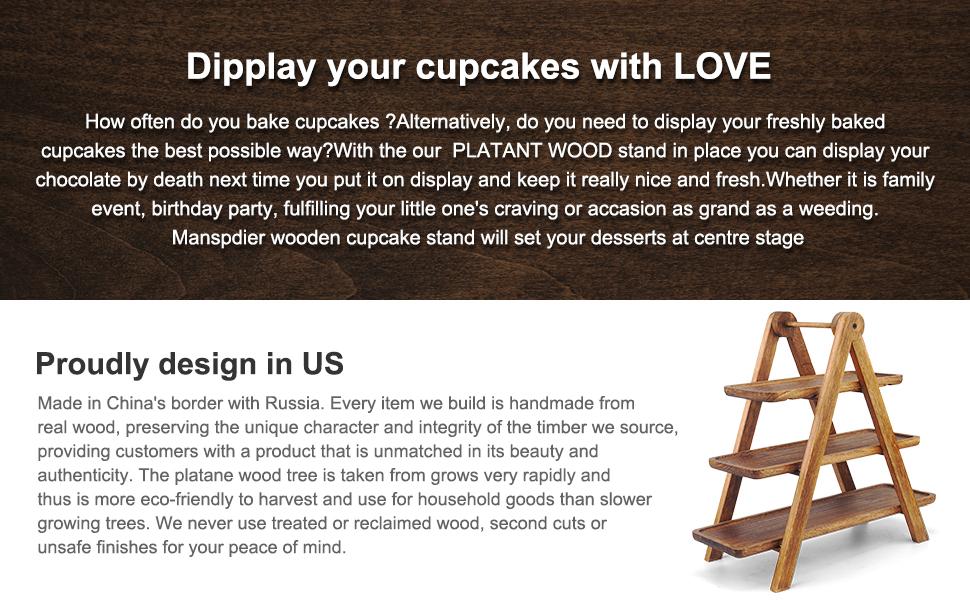 Wood 3 Tier Serving Tray Three Tiered Cupcake Stand, Rectangle Serving Platter Wooden Farmhouse Tiered Tray, Party Serving Brown Decorative Tray Decor