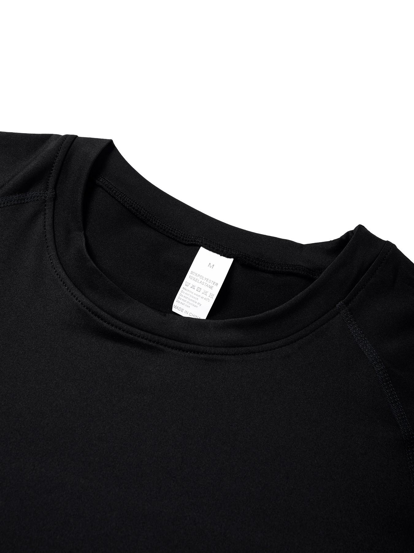 Men's Cross Print Round Neck Sports Tee, Tight Sporty Quick Drying Breathable Long Sleeve T-shirt, Men's Sportswear for Spring & Fall Gym Workout, Athletic Style High Performance Activewear