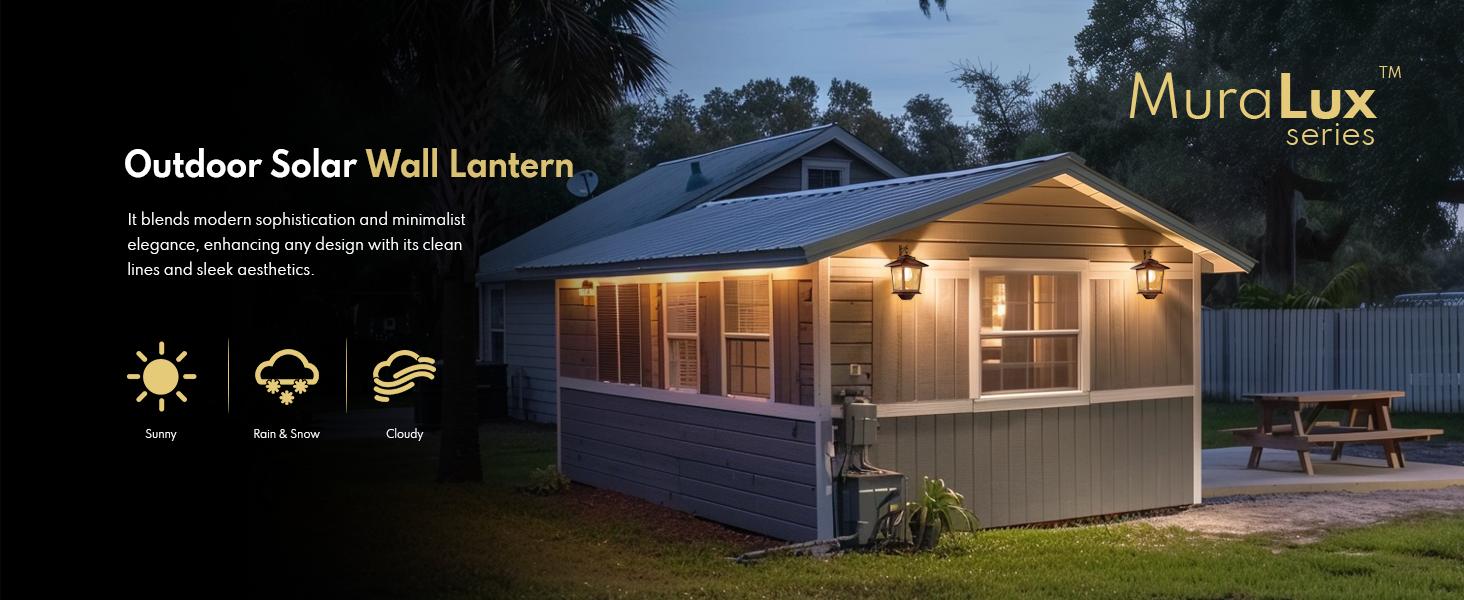 Hoodink Solar Wall Lanterns 2 Pcs with Replaceable Bulb 4 Solar Panels Warm White Outdoor Wall Sconce Anti-Rust Waterproof Design Energy Saving High-Speed Charging