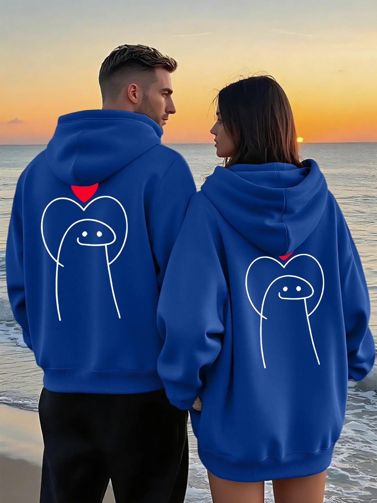 2Pcs Couple Zip Up Hoodies With Creative Geometric Print, Loose Active Tops With Pockets, Suitable For Couple Outdoor Picnic And Light Camping In Autumn Winter